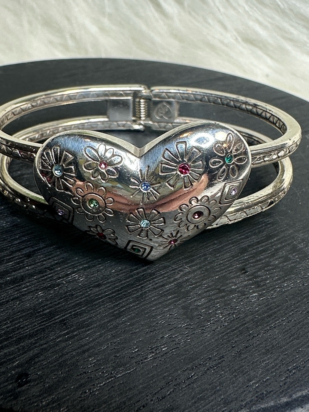 Brighton charm bracelet bangle silver crystal flowers